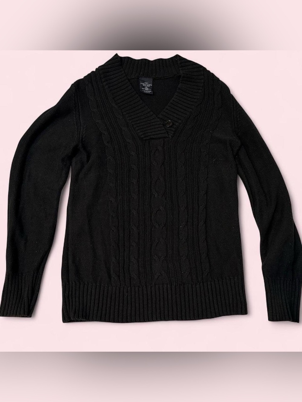 Faded Glory Women’s Vintage Y2K Black Cable-Knit V-Neck Sweater